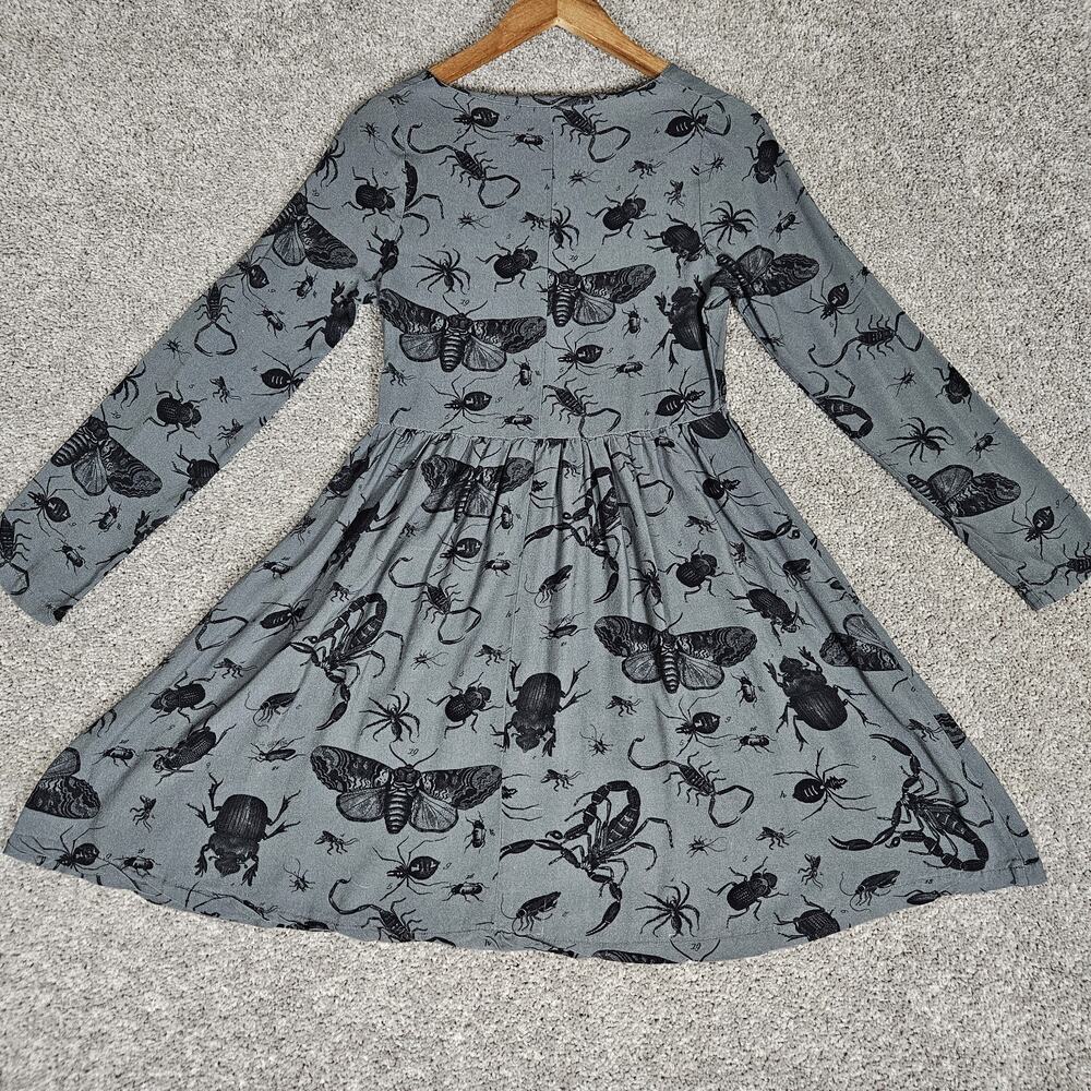 Disturbia Dress Womens 2 Gray Parasite Smock Mini Insects AOP Goth Feminine - Picture 2 of 16